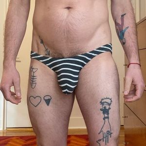 Gray Black and White Striped N2N Bikini Briefs